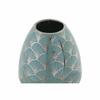 Vase Décoratif - Design Oriental - Turquoise - 18 Cm - Porcelaine - Bord En Chrome