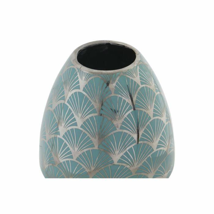 Vase décoratif - Design oriental - Turquoise - 18 cm - Porcelaine - Bord en chrome