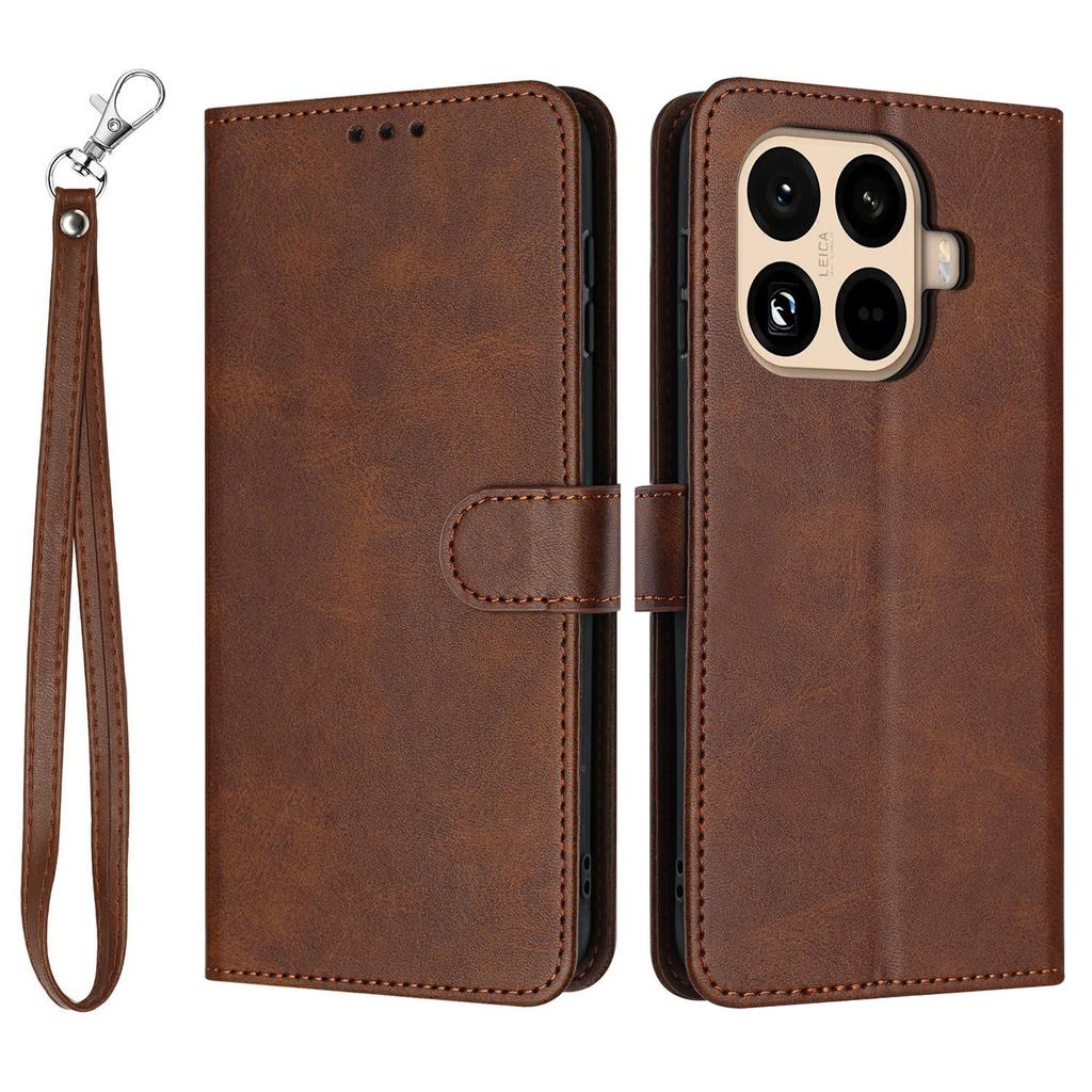 For Xiaomi 15T Pro Case Flip Stand Calf Texture PU Leather Wallet Phone Cover with Strap