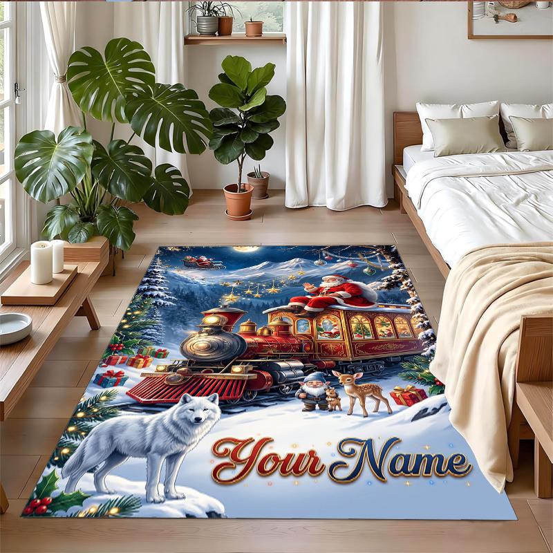 Christmas Custom Name Printed Square Area Rug Soft Non Slip Floor Carpet For Bedroom Holiday Gift