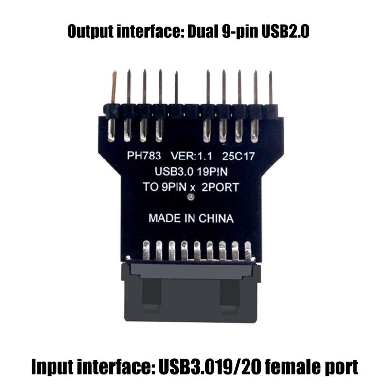 USB Splitter 19Pin USB3.0 To 2x9Pin Expansion Converters For PC Motherboards Supports Argb Lighting & Water Coolers