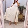 Damen Sommer Rundhals Ärmellos Plissiertes Maxikleid, Elegantes Lässiges Langes Kleid, Einfarbiges A-Linien-Kleid, Perfekt für Strand, Party oder Tägliches Tragen