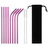 Metal Drinking Straw 304 Stainless Steel Colorful Straws Reusable Bent Straight Straw Set With Cleaner Brush Bar Party Accessory