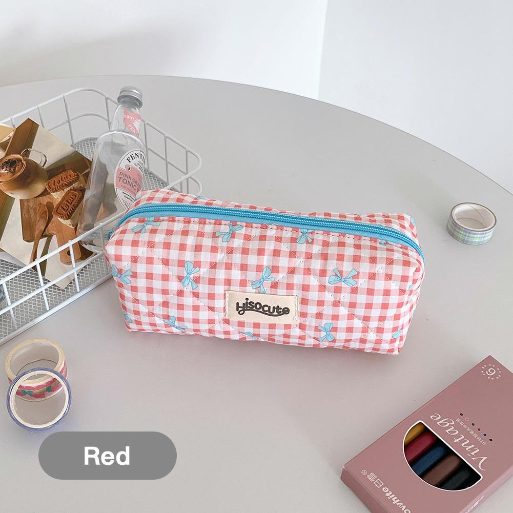 Cute Color Blocking Checkered Pencil Case, Girls' Stationery Storage Bag, Large Capacity Cosmetics and Miscellaneous Storage Bag