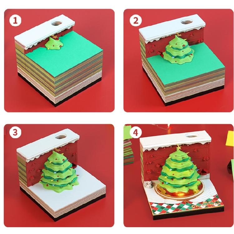 Christmas 3D Paper Carving Art Note Pad Tearable Page for Desk Ornament, Paper Sculpture Notepads with Pencil Holder