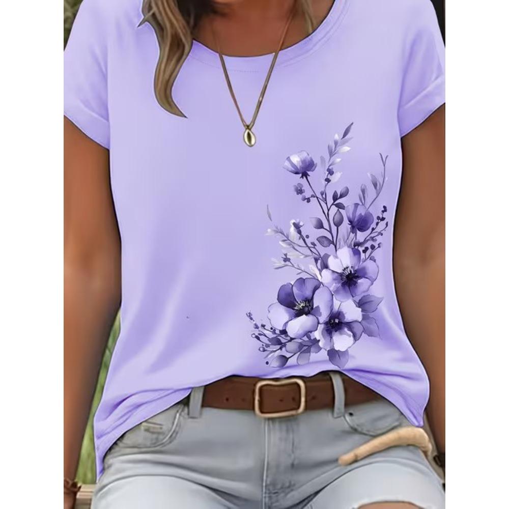 Fashion Women Floral Print T Shirt Funny Casual O-neck Short Sleeves T-shirt Summer Female Tee Shirt