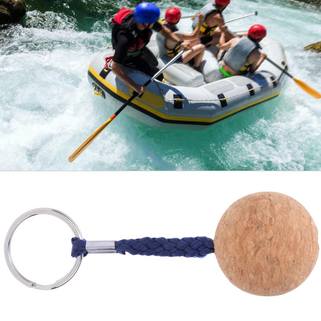 2Pcs Floating Cork Keyring Wooden Ball Key Ring Float Sailing Boat Canoe Water Sport Accessories Black Rope