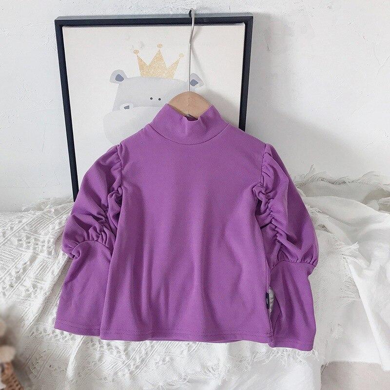 Dívčí top jednobarevná základní košile s vysokým výstřihem pro dívky 4-6 let pro volný čas