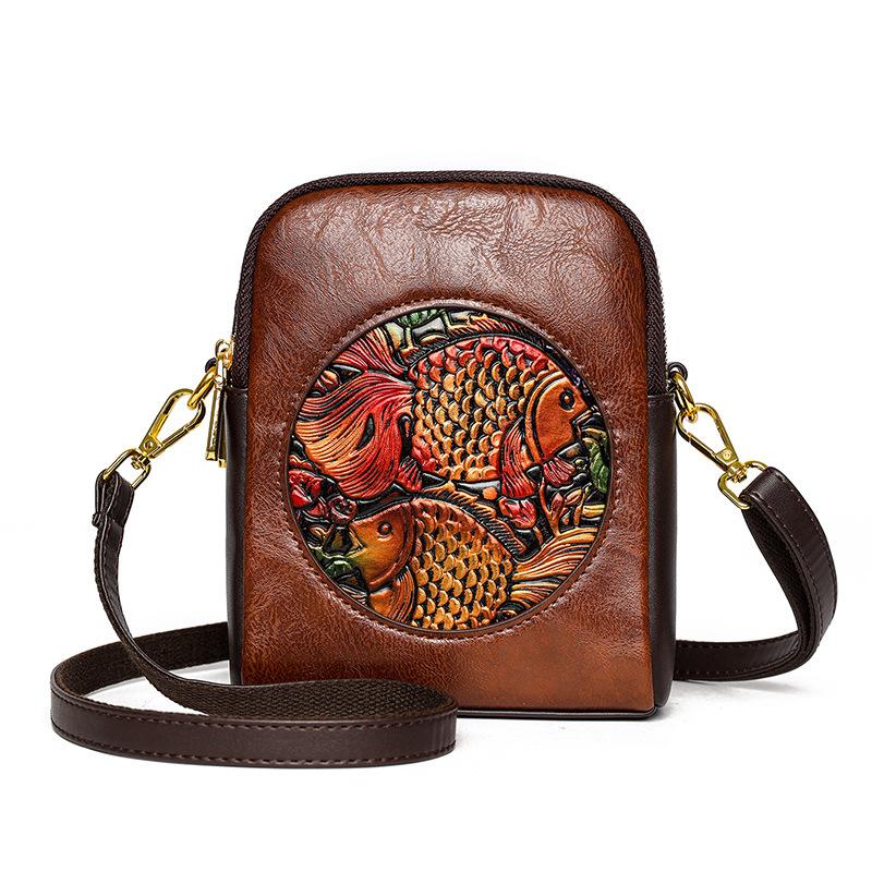 

Повседневная сумка через плечо с тисненым принтом пиона премиум-фактуры - новая сумка через плечо в китайском стиле для повседневного использования и поездок на работу