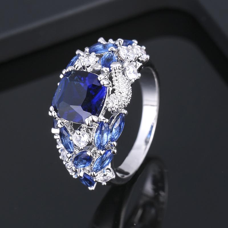 Luxury Pure Copper Ring with Colorful Zircon for Women - Fashionable European  American Style Size 8