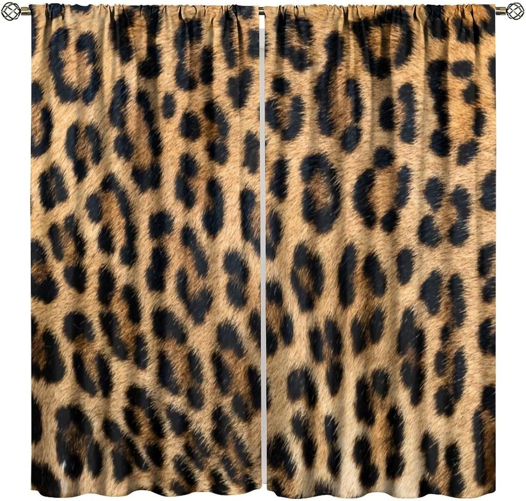 Leopard Print Curtains Rustic Safari Theme 3D wild Animal Fur Skin Brown Farm Window Treatments for Kids Living Room Bedroom