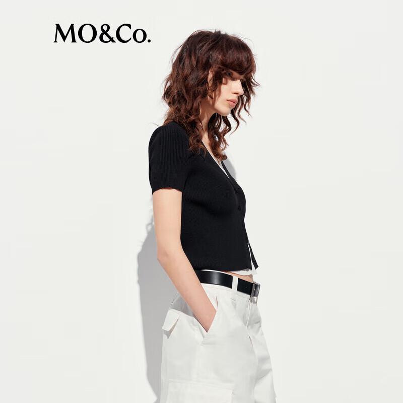 MO&Co. Women's Color-Blocked Faux Two-Piece Cropped Knitted Cardigan