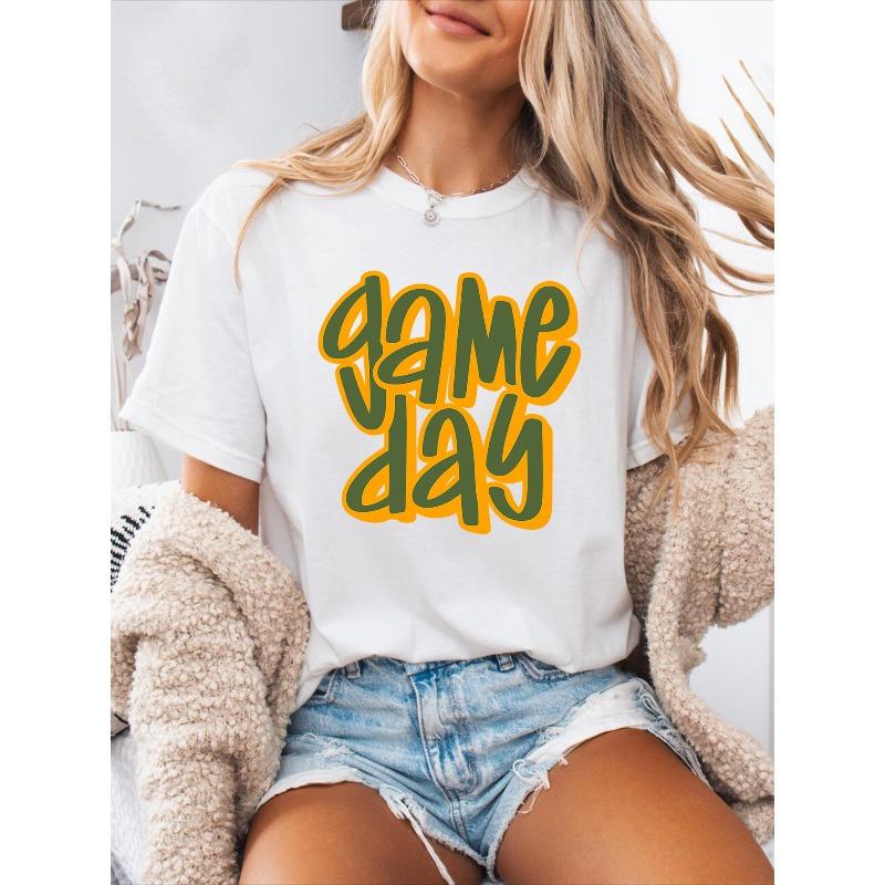 Women's GAME DAY Letter Print Spring Summer T-Shirt - Casual Round Neck Short Sleeve Top Suitable for Game Days, Sports Events & Casual Attire