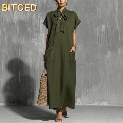 Fashion Summer Spring Solid Color Print Short Sleeve Casual Dresses