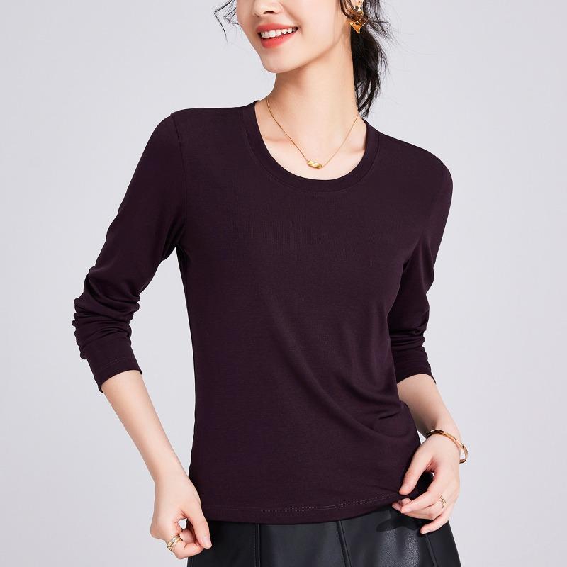 Collar Long-sleeved Tencel Women's Bottoming Shirt, Low-necked Temperament Slim-fitting and Thin Top In Spring and Autumn
