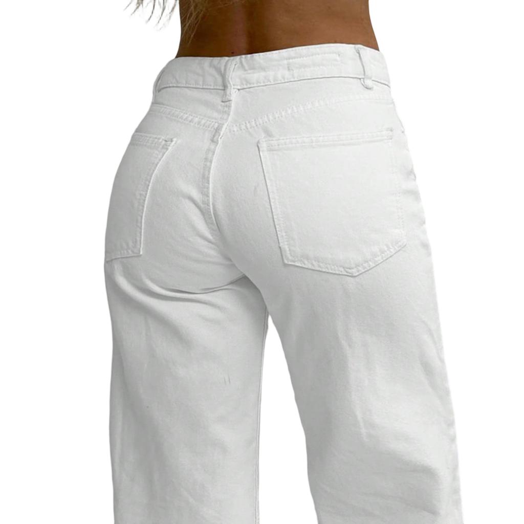 Damjeans med mellanhög stretch, trendiga raka denimbyxor med fickor