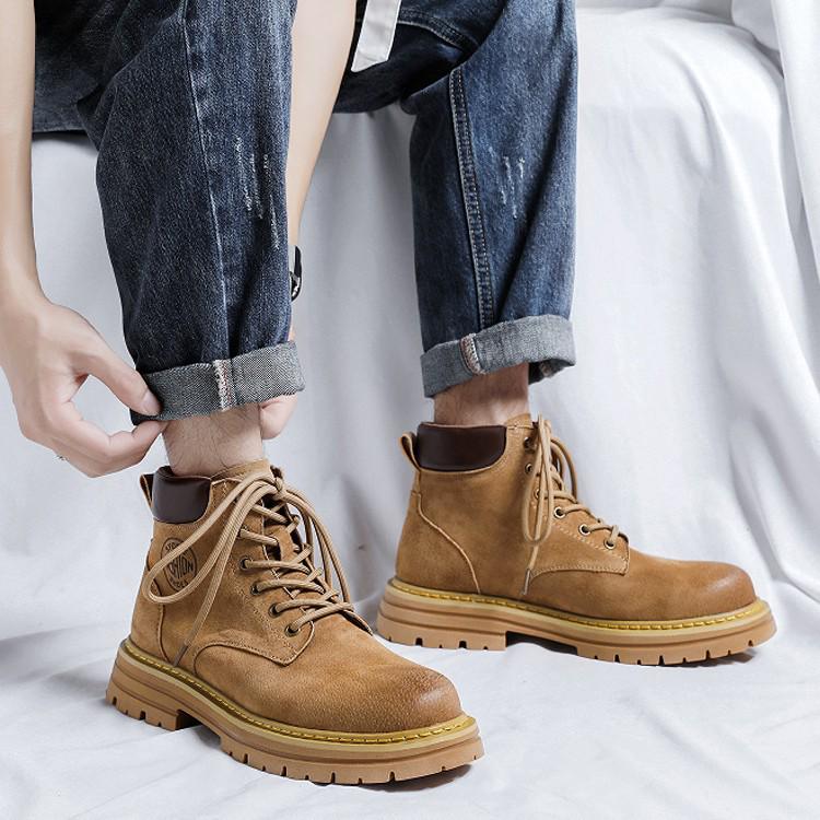 Men's 2025 Summer High-Top Leather Martin Boots - British Style, Yellow, Ideal for Outdoor Work