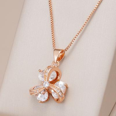 Crystal Flower Pendant Necklace For Women  Rose Gold Color Natural Zircon Accessories Daily Fine Ethnic Jewelry