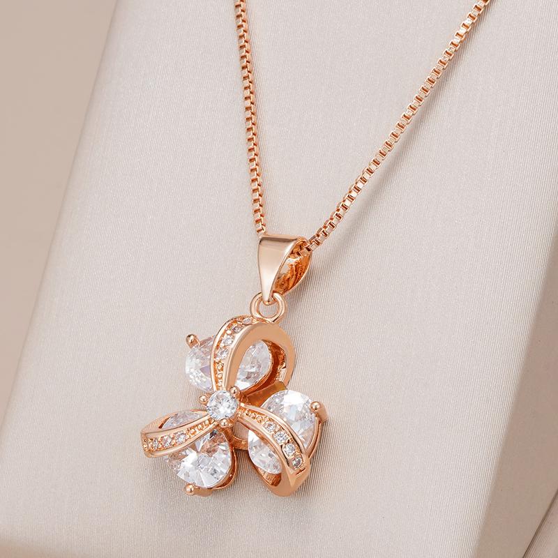 Crystal Flower Pendant Necklace For Women  Rose Gold Color Natural Zircon Accessories Daily Fine Ethnic Jewelry