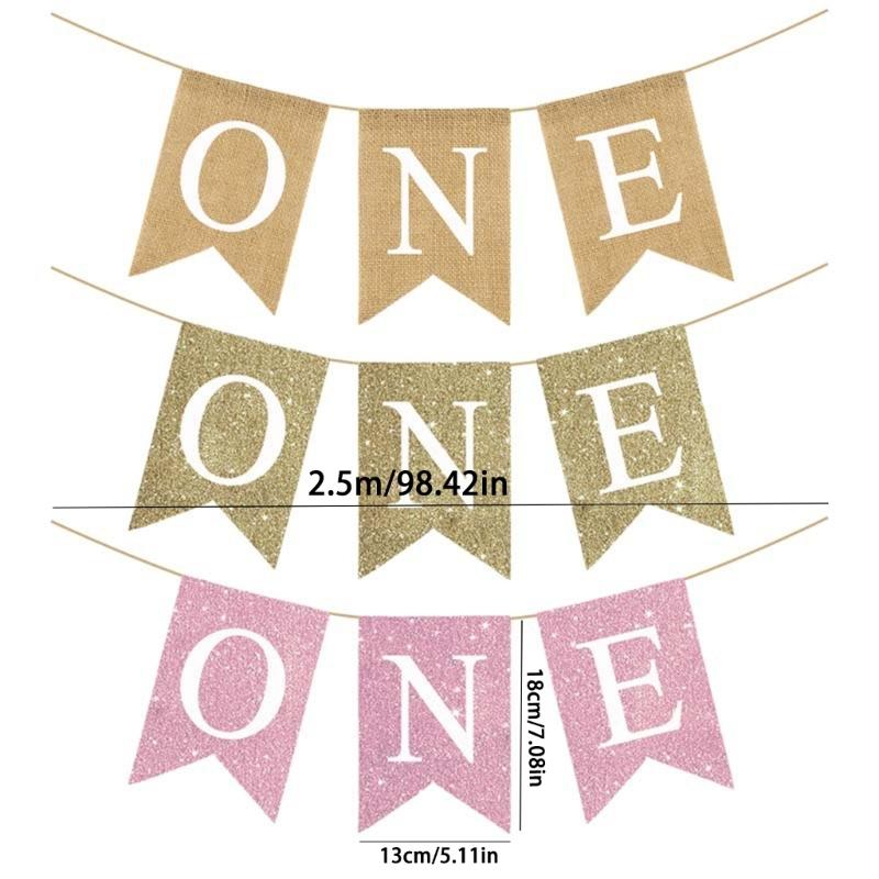 Adorable First Birthday Pennant Banners Burlap Highchair Swallowtail Flag Jewelry for Baby Photo Shoots and Parties