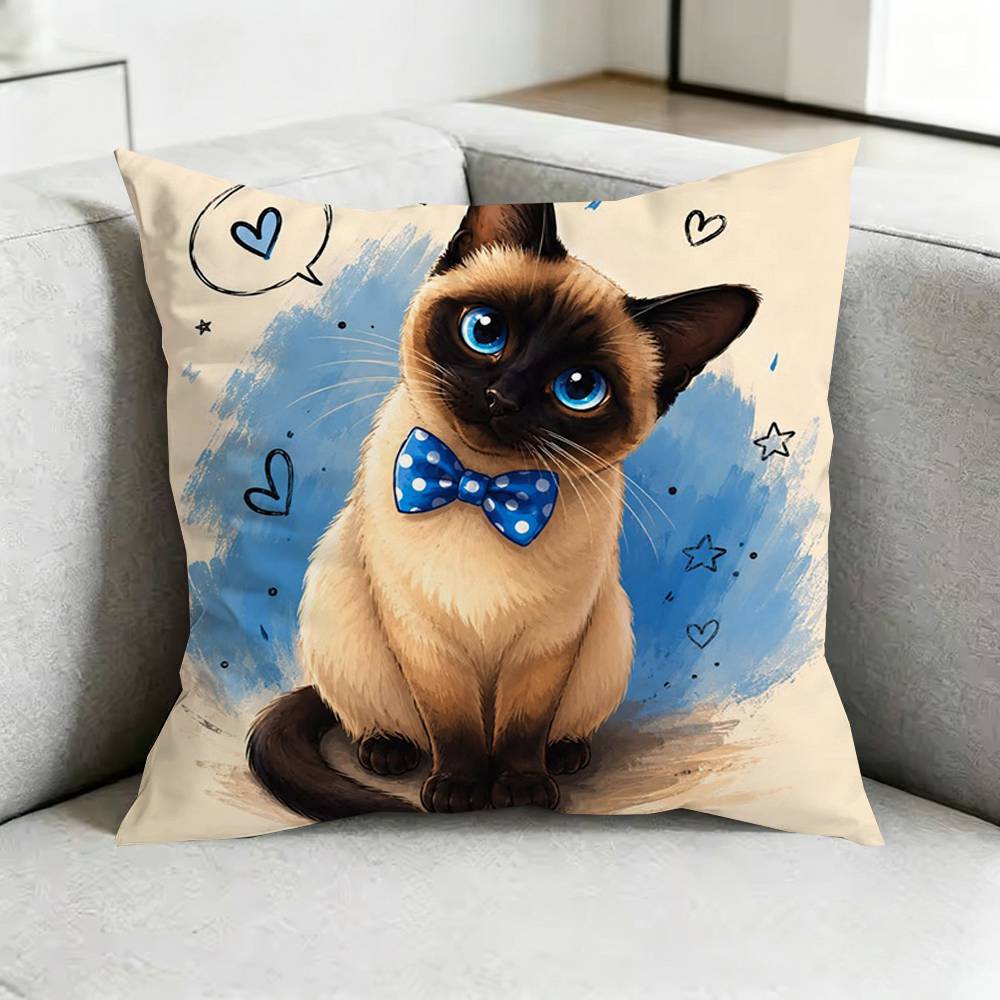 Cute SiameseE CCat Square DoubleSided printed Pillow Case Bedroom Bedside Pillow Sofa Cushion Cover Gift