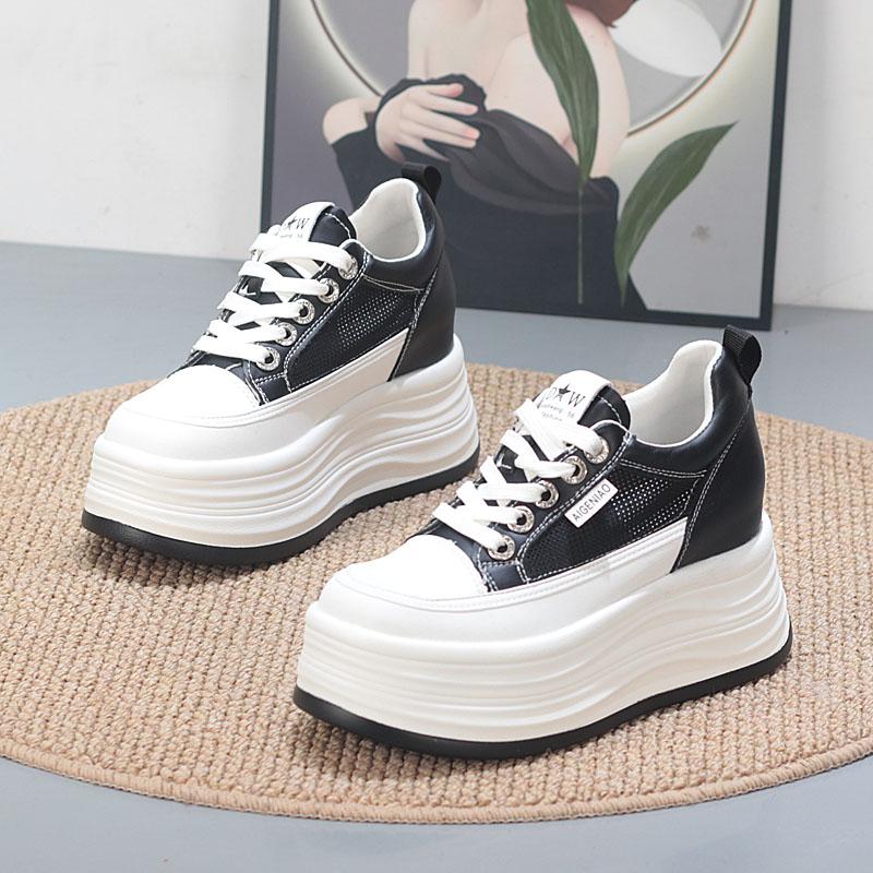 Fashion 8CM Women's Low Cut Breathable Hollow Out Sneakers Summer Fashion Casual Shoes Thick Bottom Lightweight Versatile Plain Color