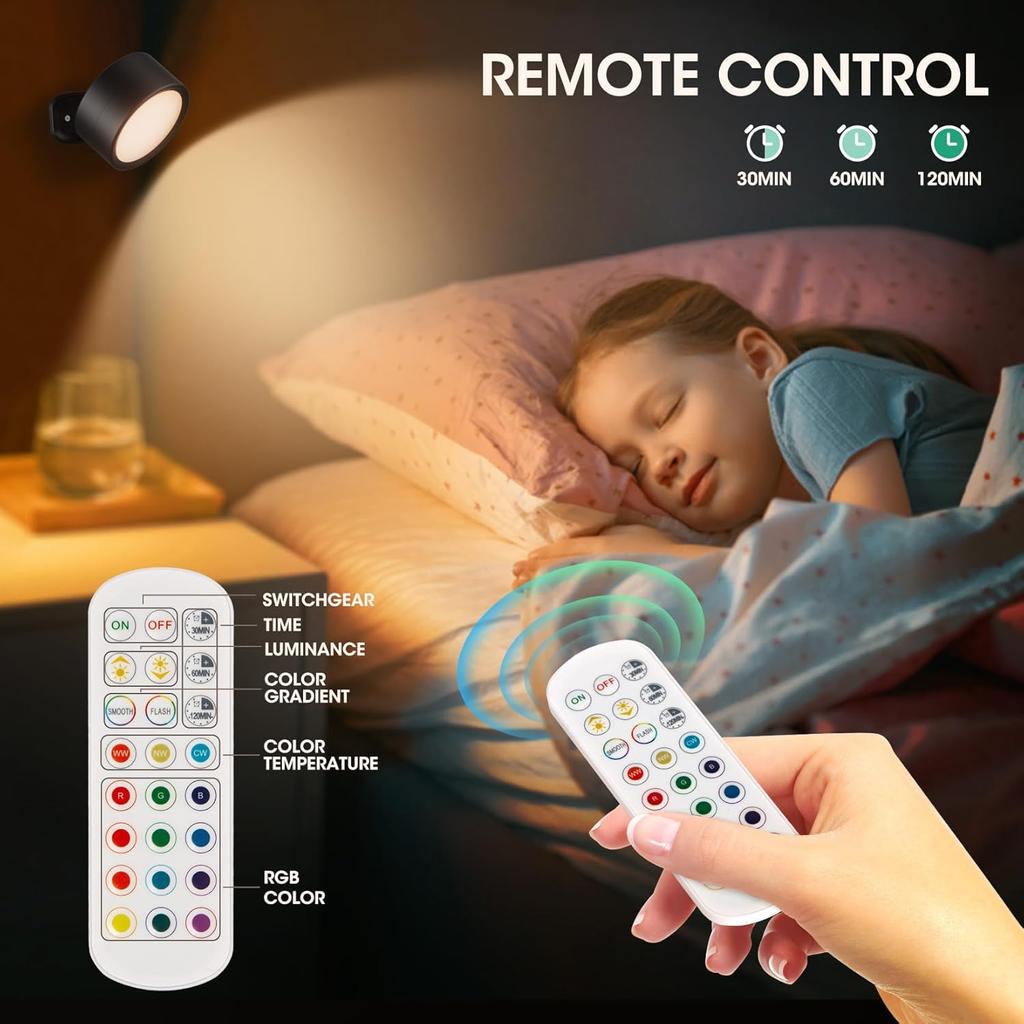 Led Wall Lamp with Remote 12 Models RGB Color Change Wall Light Touch Night Light 360° Rotation Magnetic Bedroom Bedside Lights
