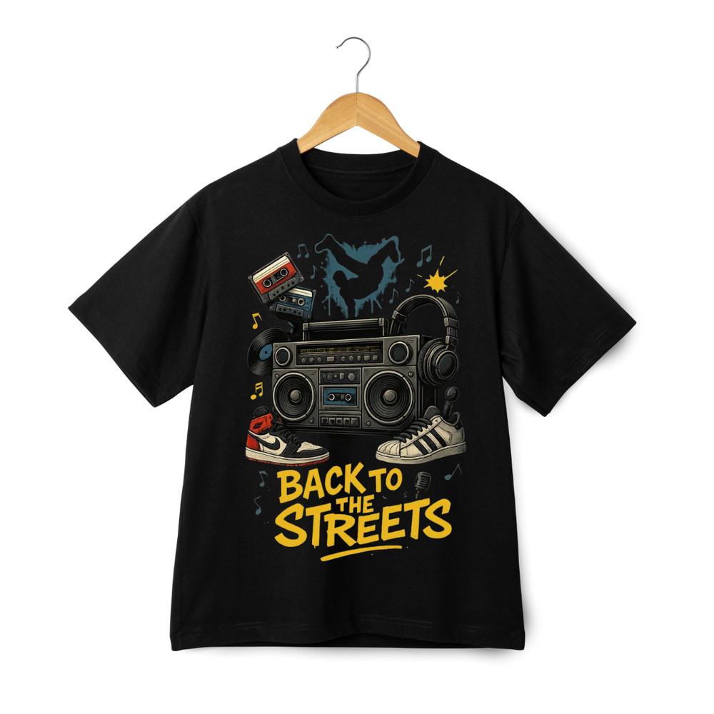 Back To the Streets Boombox Graphic T-Shirt - Hip Hop Music Streetwear Tee