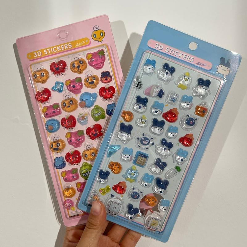 1-6pcs Tamagotchi 3D Crystal Stickers Waterdrop Cartoon Stickers Creative Gift Exchange Stickers Set Embossed Solid Stickers