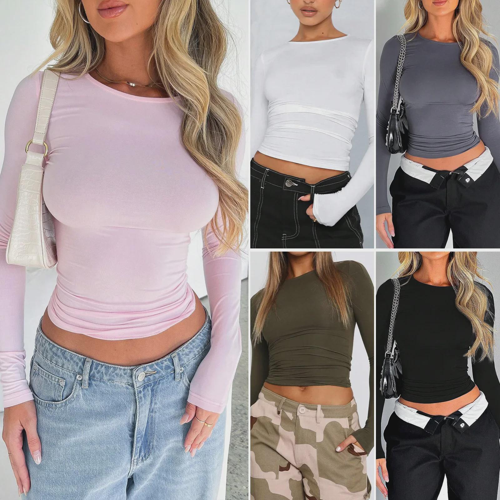 

Diyun 2024 Spring/Summer Women s Slim Long-Sleeve Solid Tops S рожевий