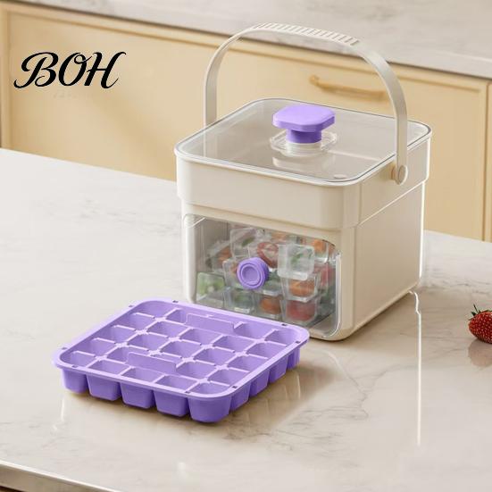 No Mess Ice Mold 2-In-1 Tray, Maker And Storage Bin Set, Large Capacity 25-Cell Easy Release Tray One-Click Cube Maker, for Camping Outdoor