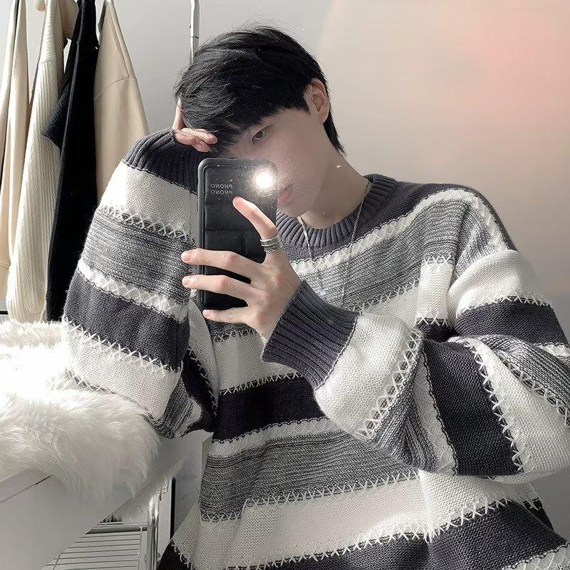 

2025 Autumn/Winter Men s Striped Loose Knitwear - Trendy, High-Quality Versatile Top Extra Large сірий колір