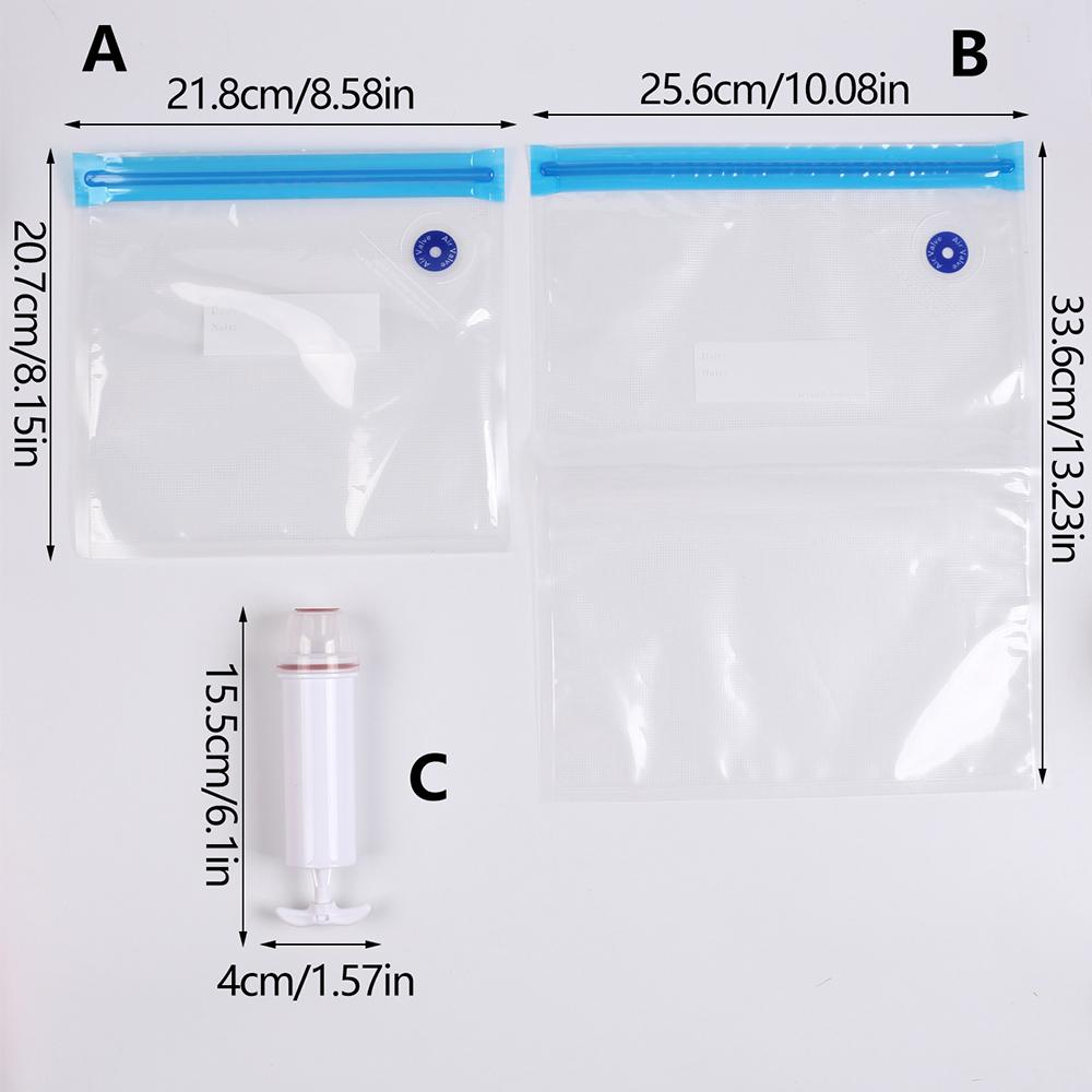 5Pcs Reusable Vacuum Sealer Bags Hand Pump Food Storage Bags Vacuum Zipper Portable Sealing Bas for Refrigerator Kitchen