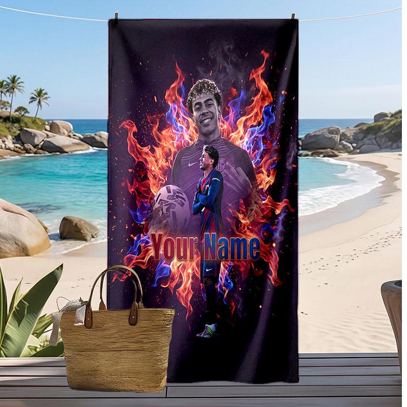 Lamine Yamal Personalized Printed Beach Towel Soccer Logo Support Custom Name Text Absorbent Towel For Sport Travel Special Gift