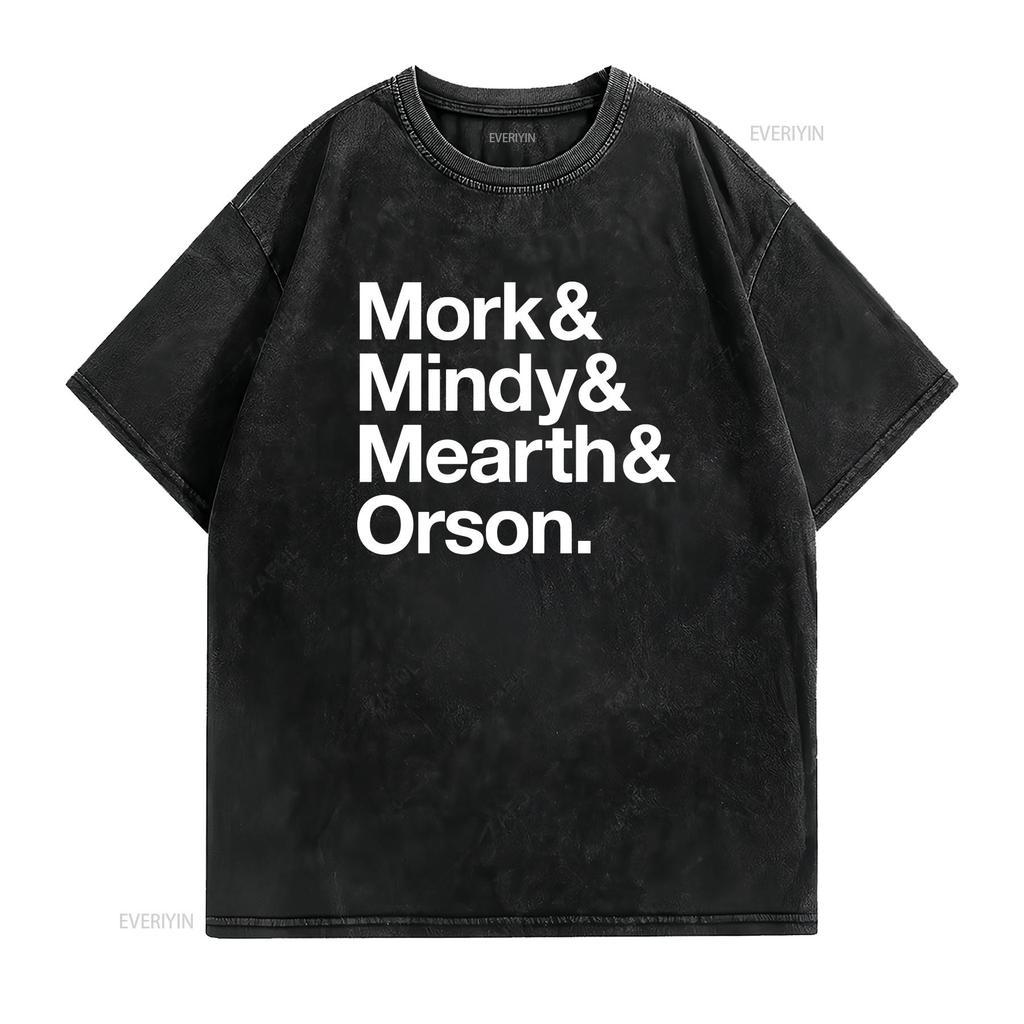 MORK and MINDY retro TV T Shirt Helvetica vintage Washed Unisex Casual Breathable Stretched designer clothes graphic Slightly