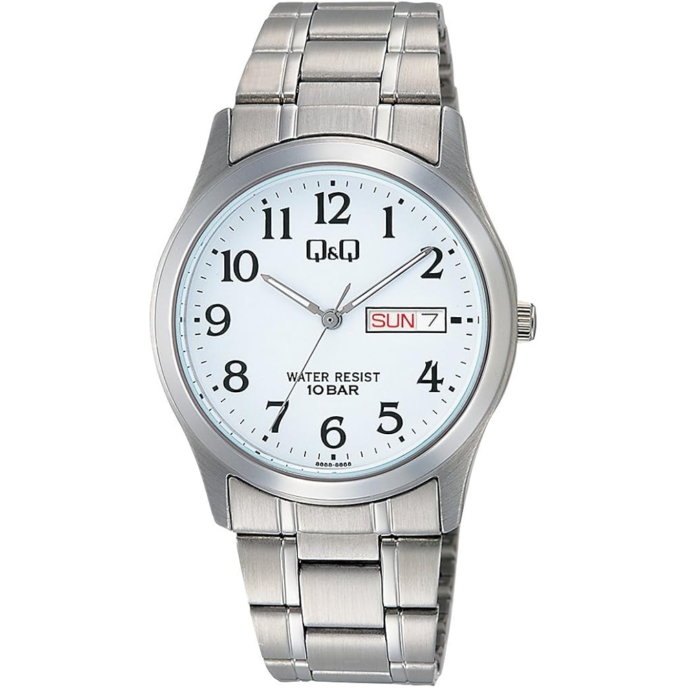 

Citizen Q&Q Analog Waterproof Watch with Date and Day Metal Band W472-204 Men s White