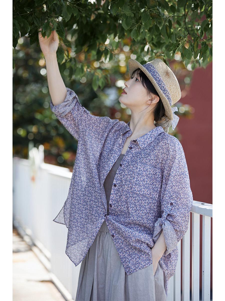 

Purple Floral Summer Retro Women s Lightweight Silk-Cotton Sun Protection Shirt Large