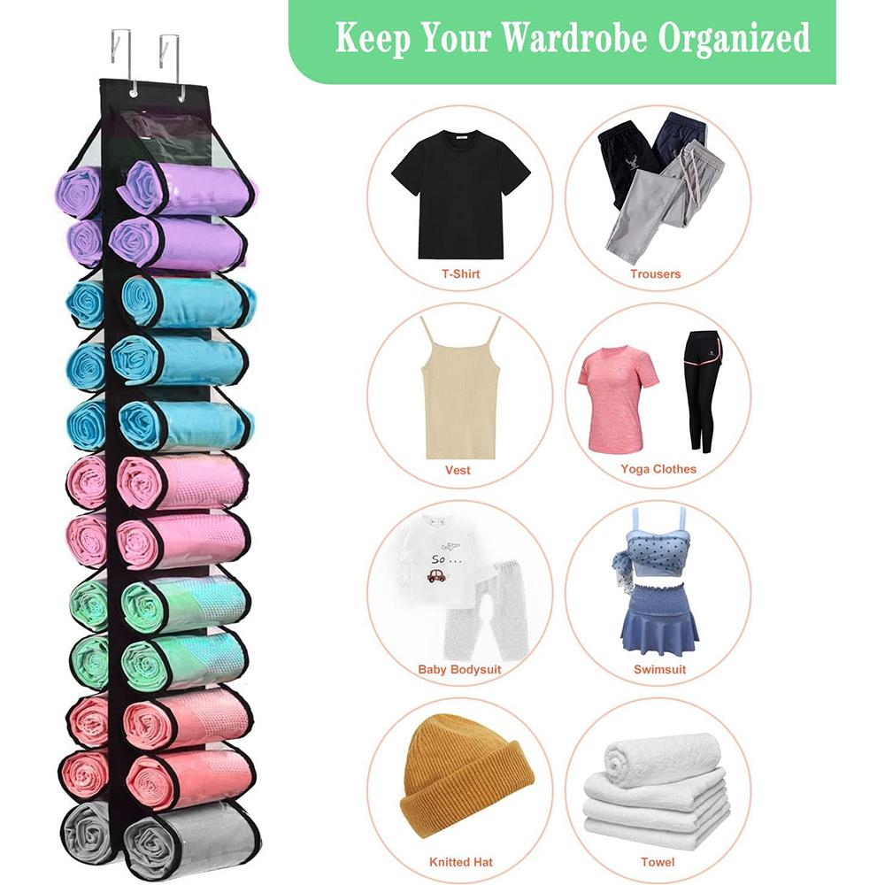 24 Pockets Dual-Sided Hanging Storage Bag Wardrobe Door Back Leggings Vest Towels Organizer