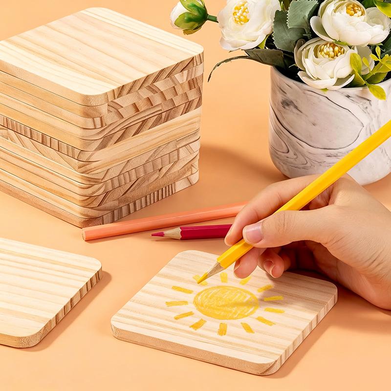 1/3/5Pcs Unfinished Natural Wood Coasters Non Slip Heat Resistant For Home Kitchen Coffee Bar Diy Projects