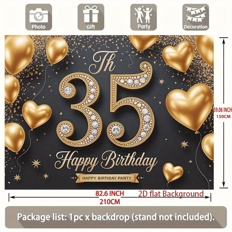 1pc Birthday 35th Glitter Balloon Elegant Hanging Banner Black Golden Polyester
