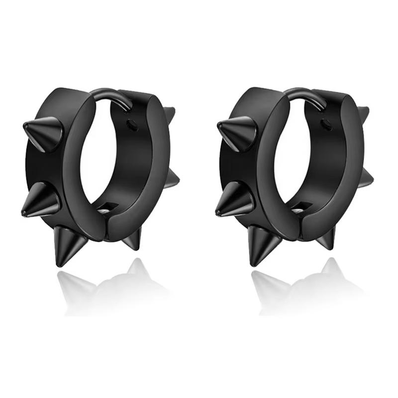 1 Pair Punk Titanium Steel Ear Clip/Ear Stud Earrings For Men Women Black Pierced/No Pierced Fake Ear Circle Pop Jewelry