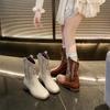 Fashion New Style High Boot Embroidery Retro Handmade Women's Western Cowboy Boot Pointed Toe Boots Hand Stitching Outdoor Women's Shoes