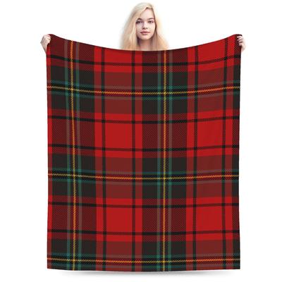 Tartan Clan Stewart Plaid Black Red Check Blankets Fleece Decoration   Soft Throw Blankets for Bedding Office Plush Thin Quilt