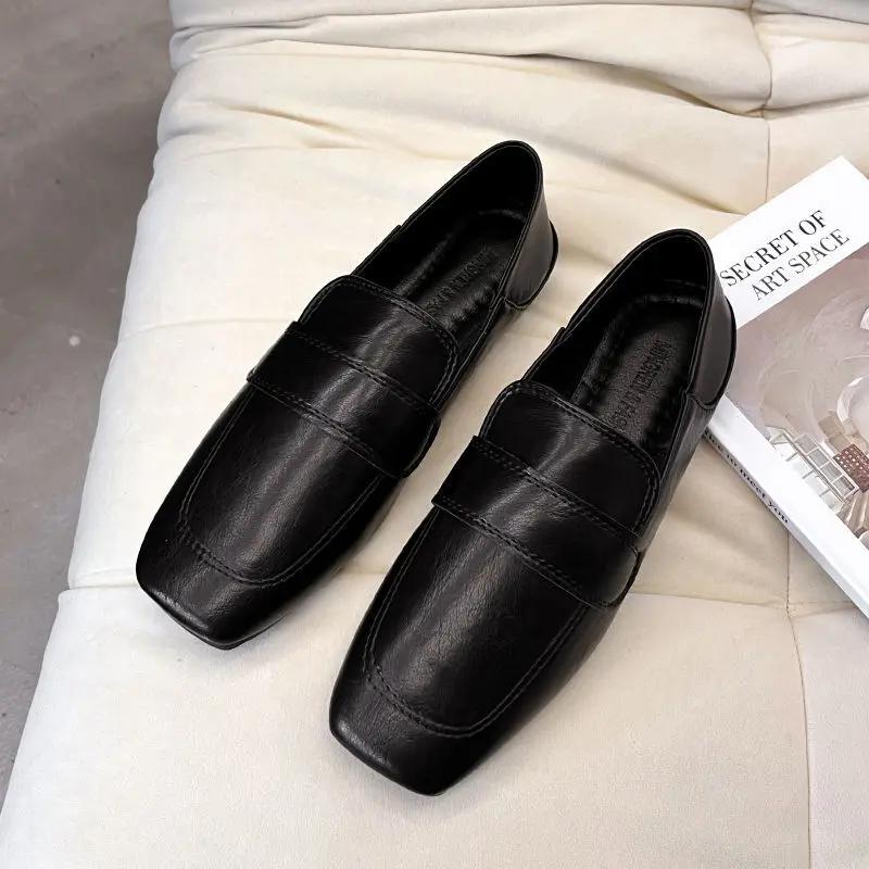 Fashion Ladies Footwear Slip-on Office Women's Flat Shoes Square Toe Comfortable and Elegant 2025 Summer Luxury Brand Promotion Vacation