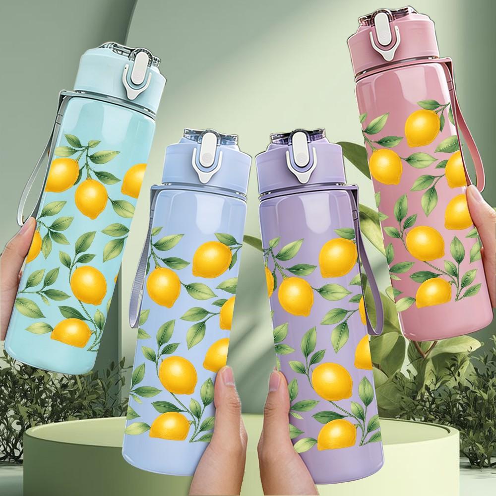 1PC Fresh Yellow Lemon Fruit Pattern Print 750ml Color Plastic Sports Water Bottle Leakproof Flip Straw Lid Suitable for Sports Office Home Use