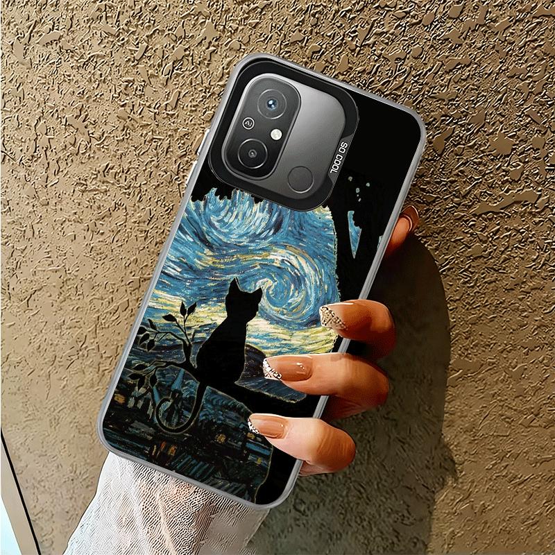 Schwarze Katze Ästhetik Muster Stoßfeste Handyhülle für Xiaomi Poco X7 X6 X5 X3 Pro F7 Ultra M8 Redmi 15C 15 14C 13C 12C 10C 13 12