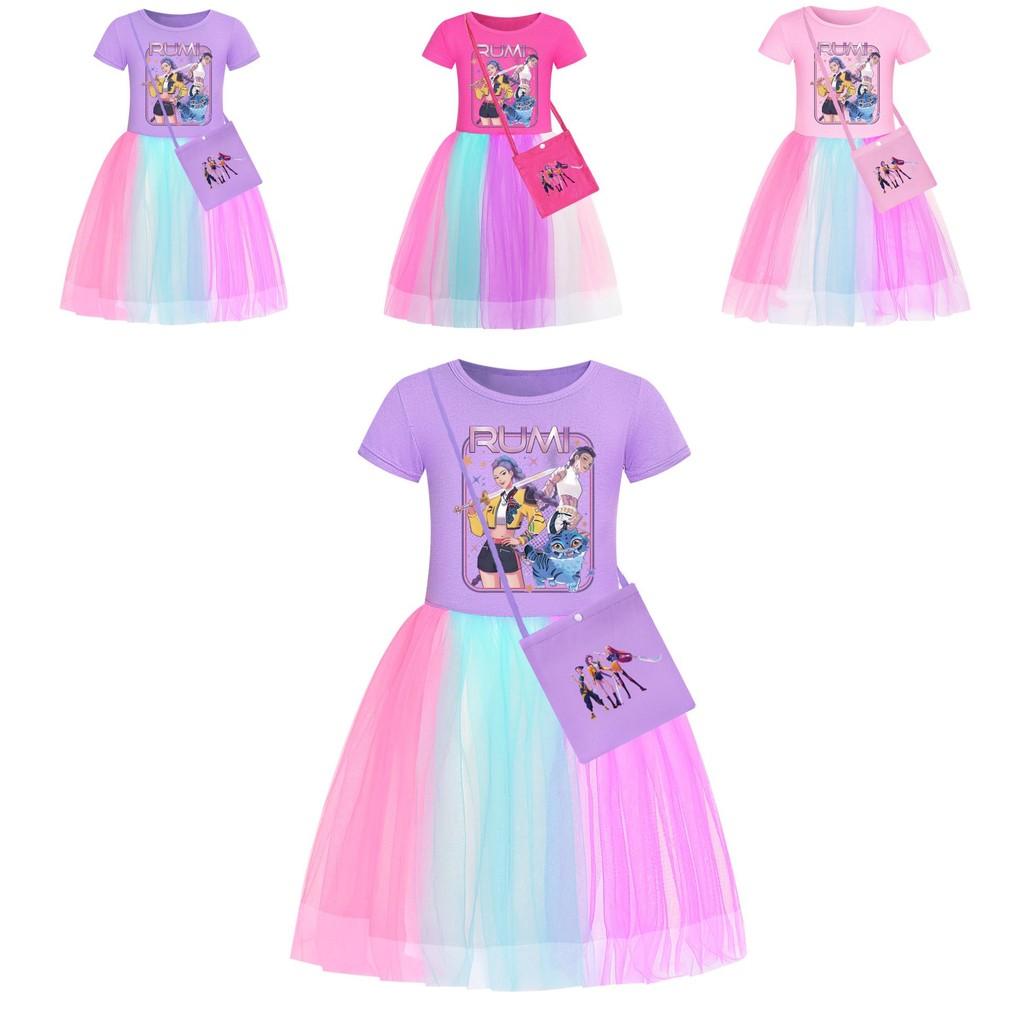 Robe pour Fille Motif Chasseurs de Démons Kpop en Tissu Coton avec Jupe Plissée pour Enfants Filles