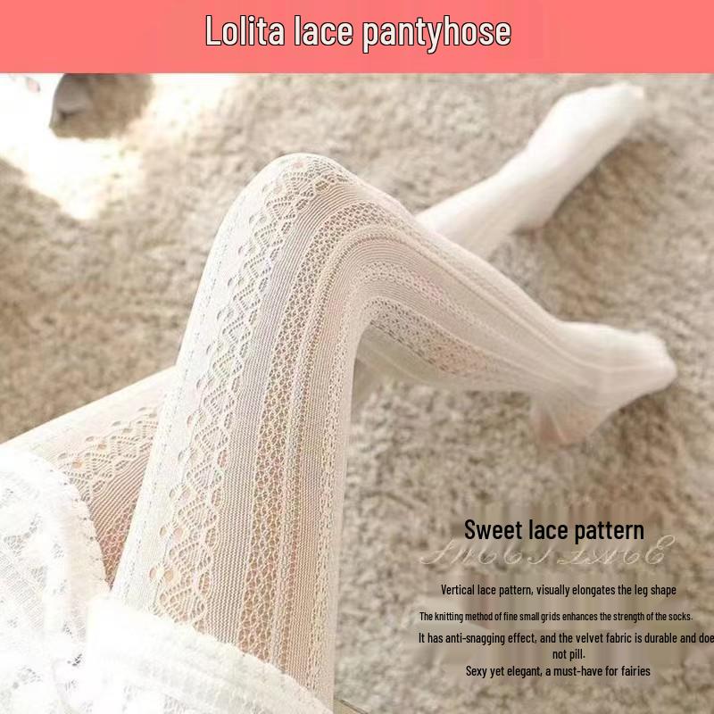Frühling/Sommer Lolita Gestreifte Spitze Netzstrumpfhose - Damen Hohl Dünne Schicht Socken