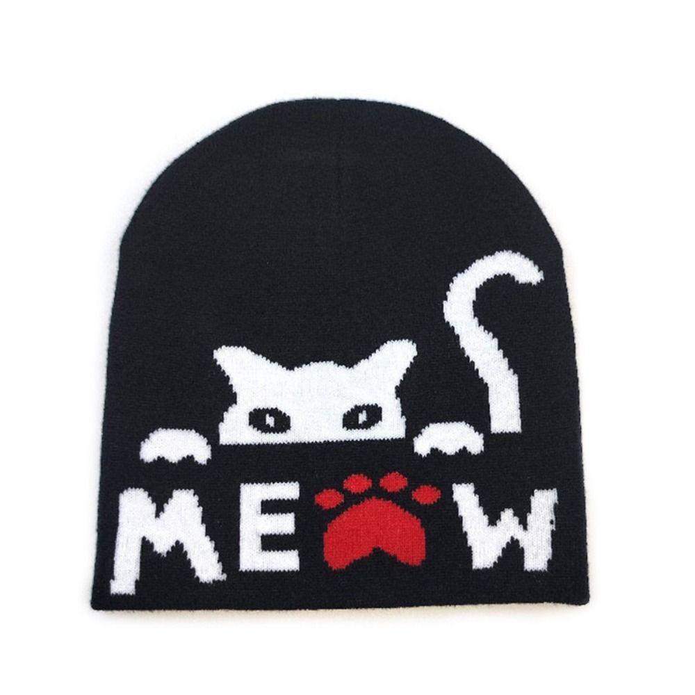 Keep Warm Knitting Cap Hat Cat Print Beanie Bonnet Fashion Wool Hat  Outdoor