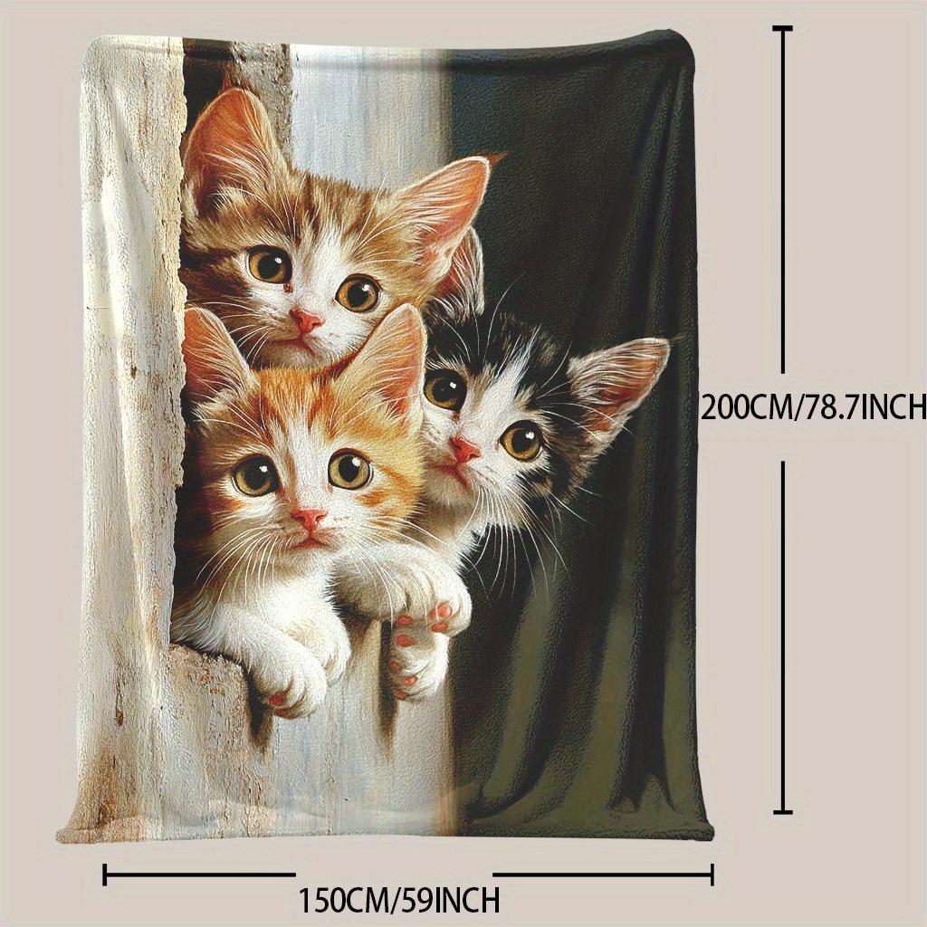 cute pattern of three little cats Flannel printed blanket suitable for all seasons suitable for living room office sofa travel